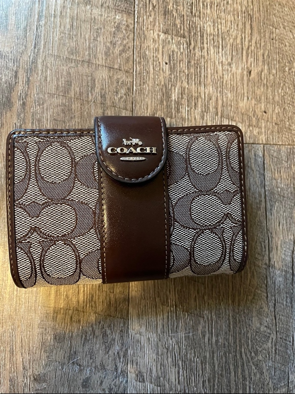 Coach Maple Signature Canvas Medium Wallet with Leather Trim
